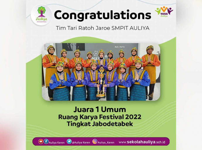  SMPIT AULIYA Sabet Gelar Juara 1 Umum Lomba Ratoh Jaroe Tingkat Jabodetabek