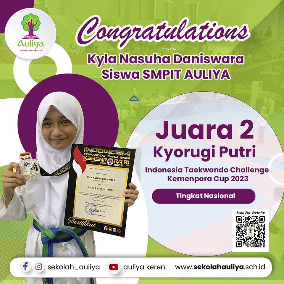  Atlet SMPIT AULIYA Raih Juara Indonesia Taekwondo Challenge Kemenpora Cup 2023