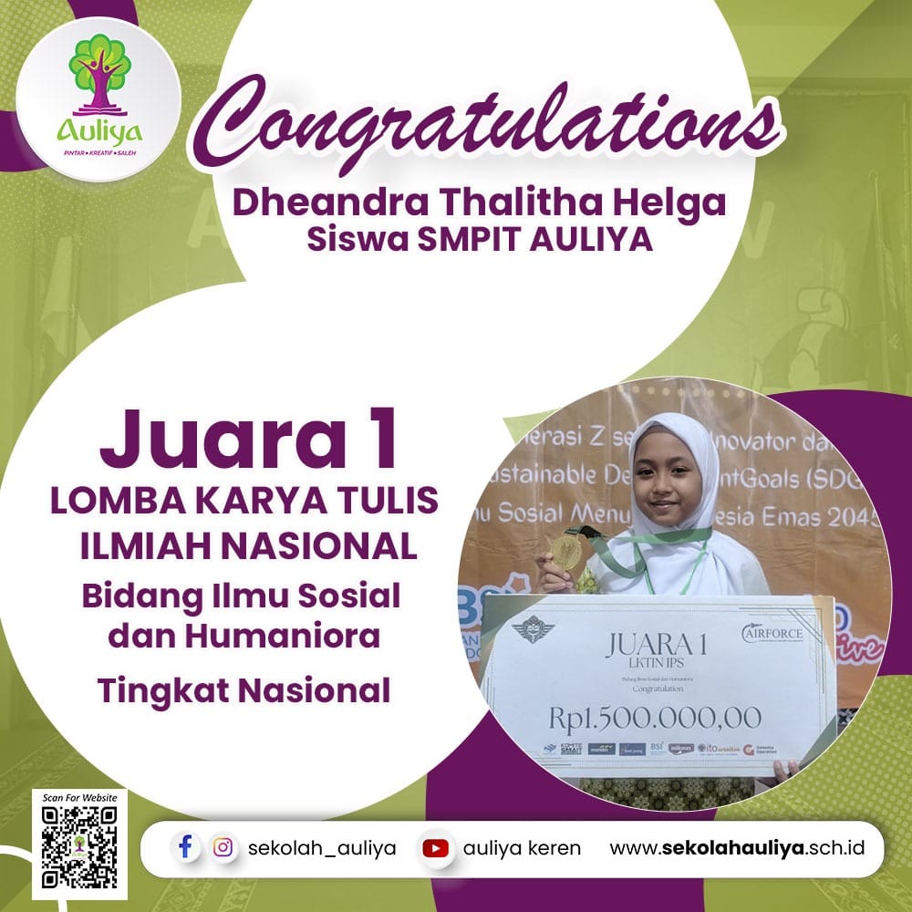  Inspiratif, Siswa SMPIT AULIYA Juara Lomba Karya Tulis ilmiah Nasional 2023