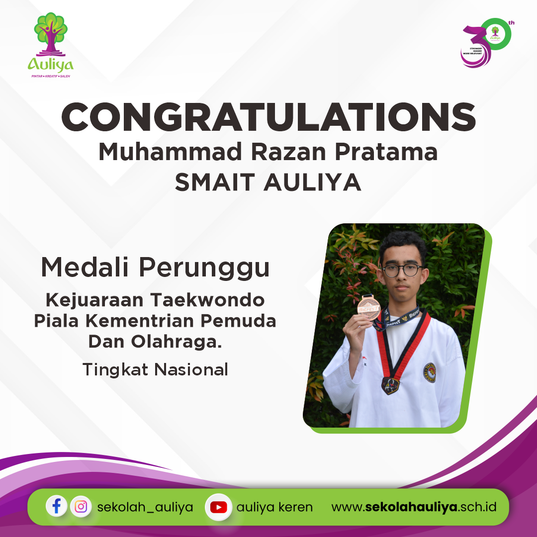  Siswa SMAIT Auliya Sabet Medali Perunggu Dalam Perlombaan Indonesia Bigfest Taekwondo Challenge Piala Kementrian Pemuda & Olahraga Tingkat Nasional