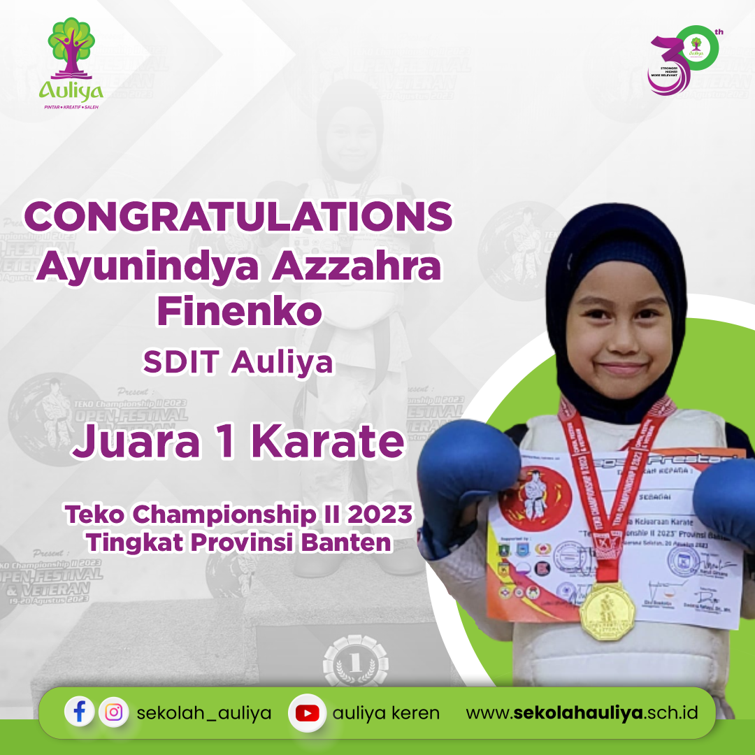  Ayunindya Azzahra Finenko Siswi SDIT Auliya Raih Juara 1 Karate Tingkat Provinsi Banten