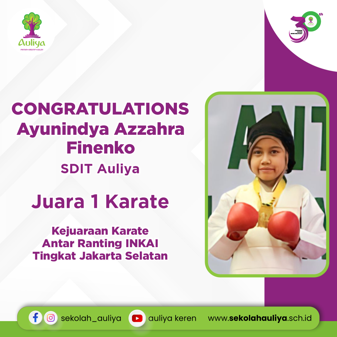  Siswa Berbakat SDIT Auliya Raih Juara 1 Lomba Karate Tingkat Kota Jakarta Selatan